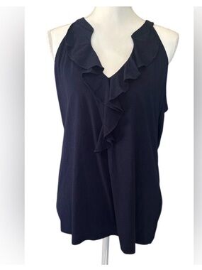 Lily Pulitzer Elegant navy blue Ruffle Sleeveless Top XL new